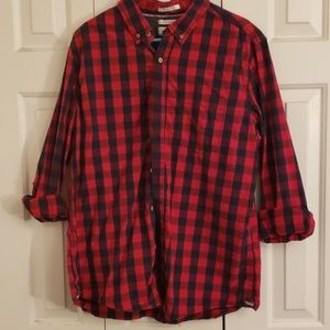 Blue and red plaid button down